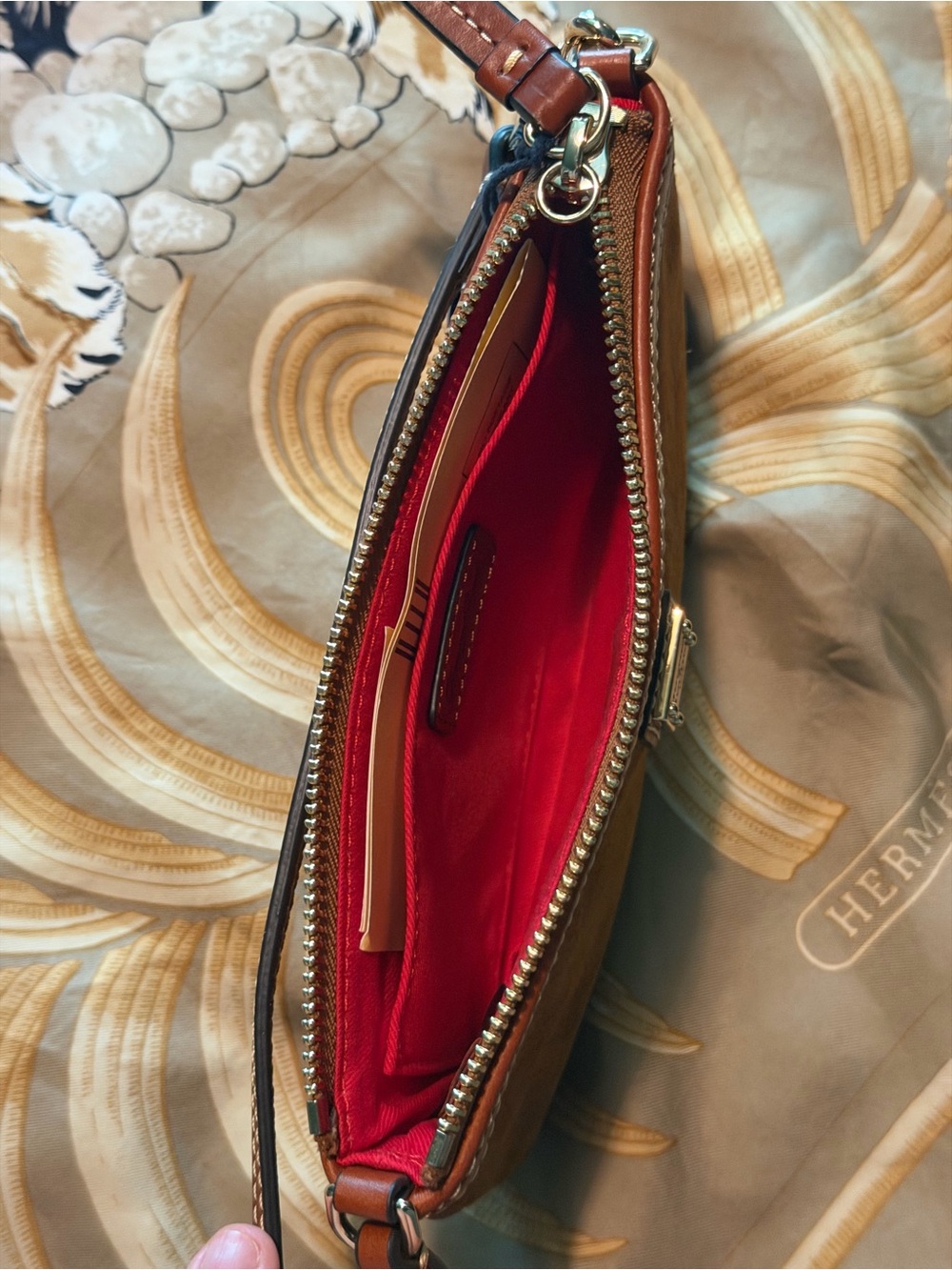 Dooney & Bourke Brown Suede Wristlet with Leather Trim - Picture 3 of 5